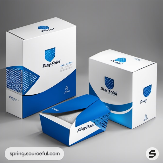 Blue and white box with 'PADEL' text in modern design.