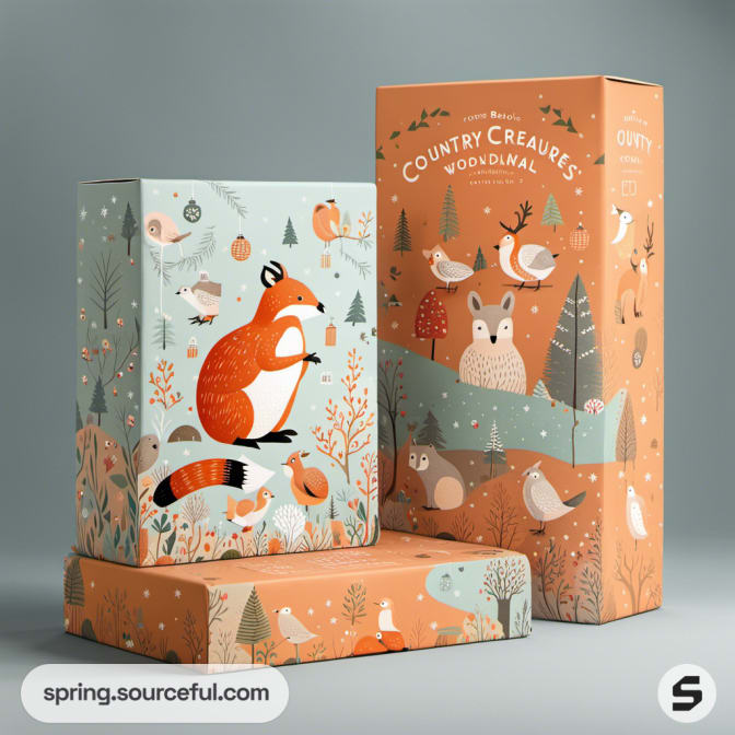 Fox and woodland creature boxes with forest designs.