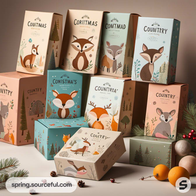 Animal-themed boxes with festive decorations.