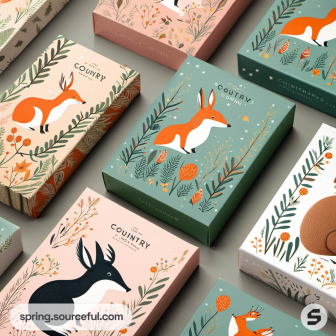 Fox and flora themed boxes in assorted colors.