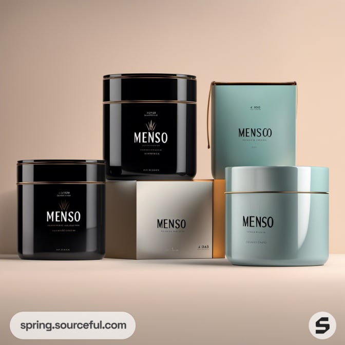 Assorted luxury candles and packaging on a beige background.