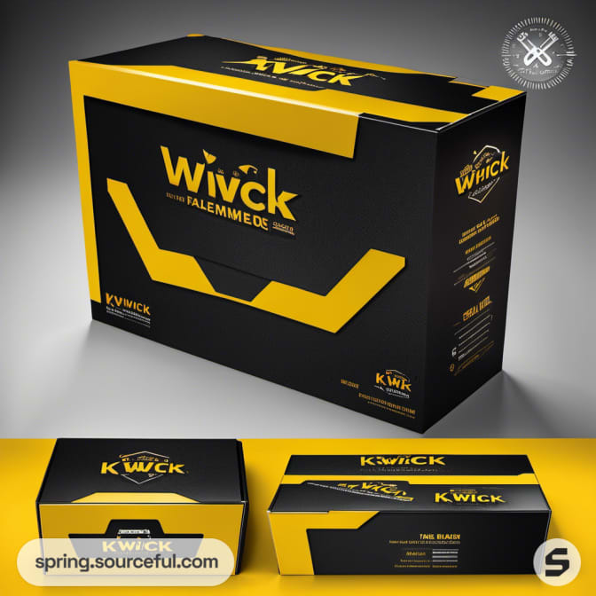 Sturdy black box with yellow accents and graphic design, highlighting angular cuts and product features.