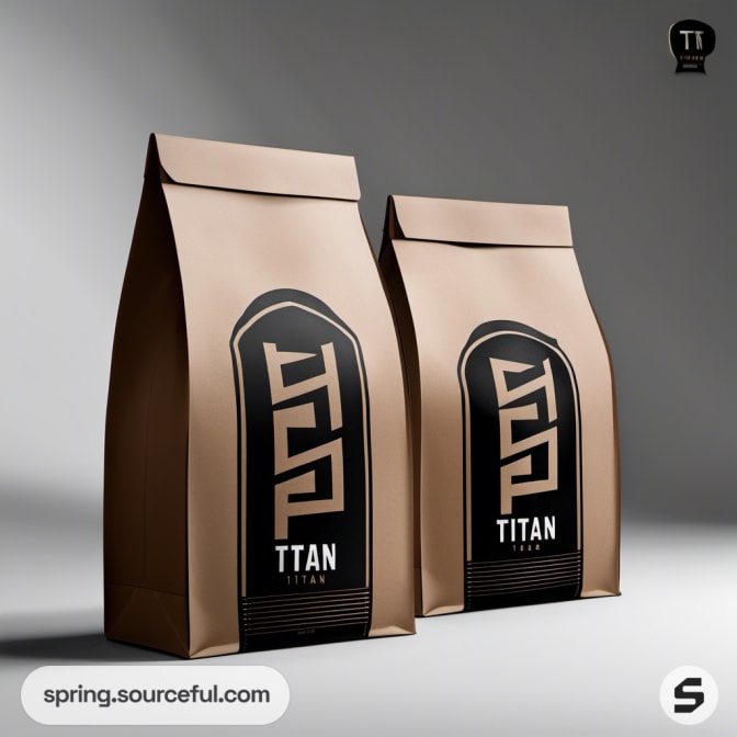 Two brown paper bags with black geometric designs and 'Titan' text.