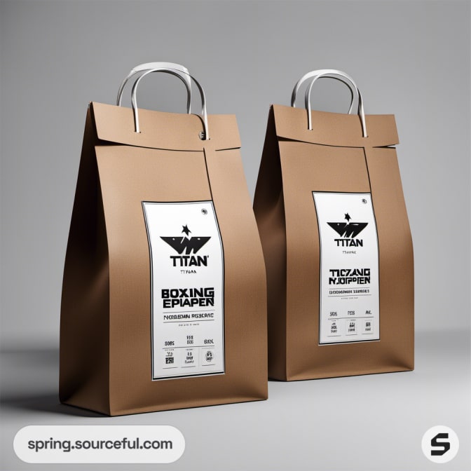 Brown paper bags with handles, labeled 'Boxing Paper' and 'Titan'.