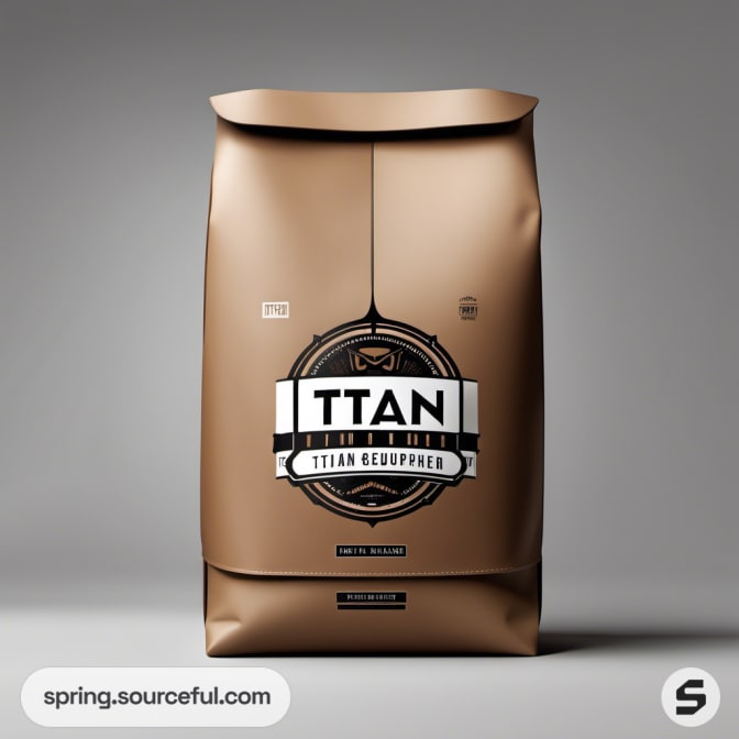 Brown packaging bag with circular 'Ttan' logo and detailed labeling.