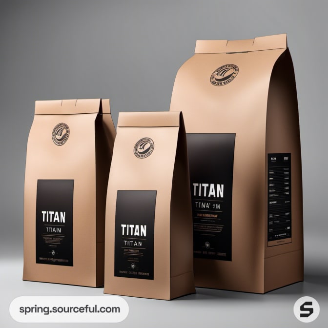 Three brown bags of varying sizes with black 'Titan' labels.