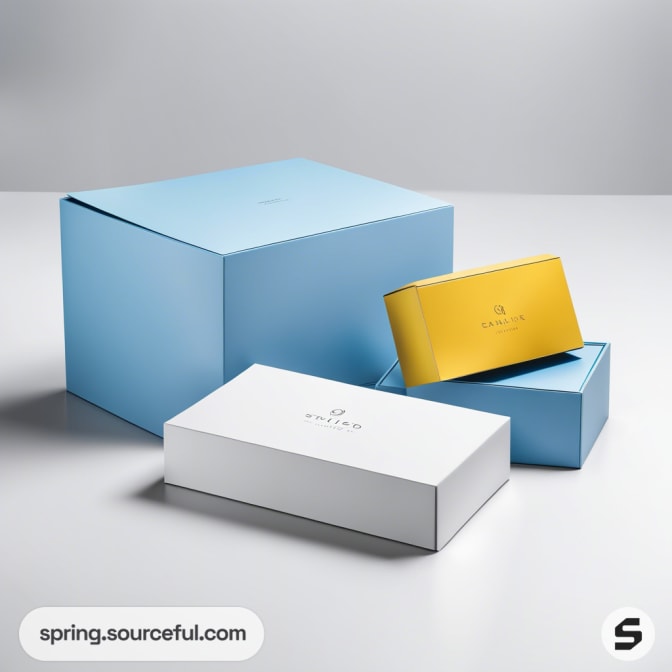 Three boxes in blue, yellow, and white on a grey background.