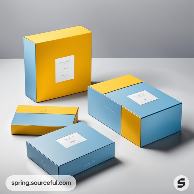 Large yellow and blue boxes with simple design details.