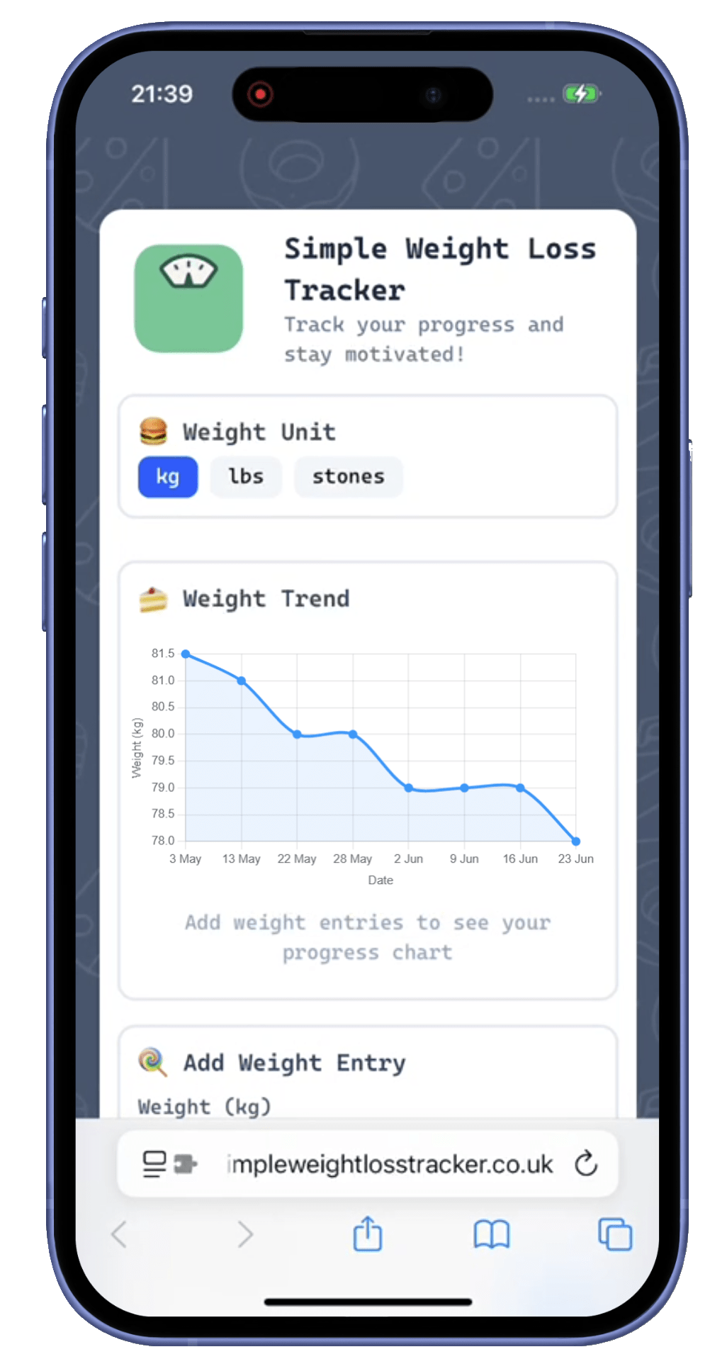 Screenshot of Simple Weight Loss Tracker