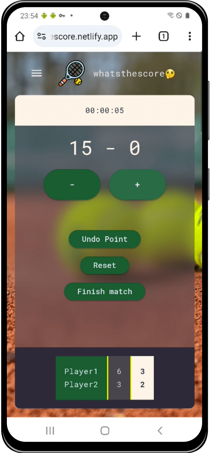 Screenshot of whatsthescore