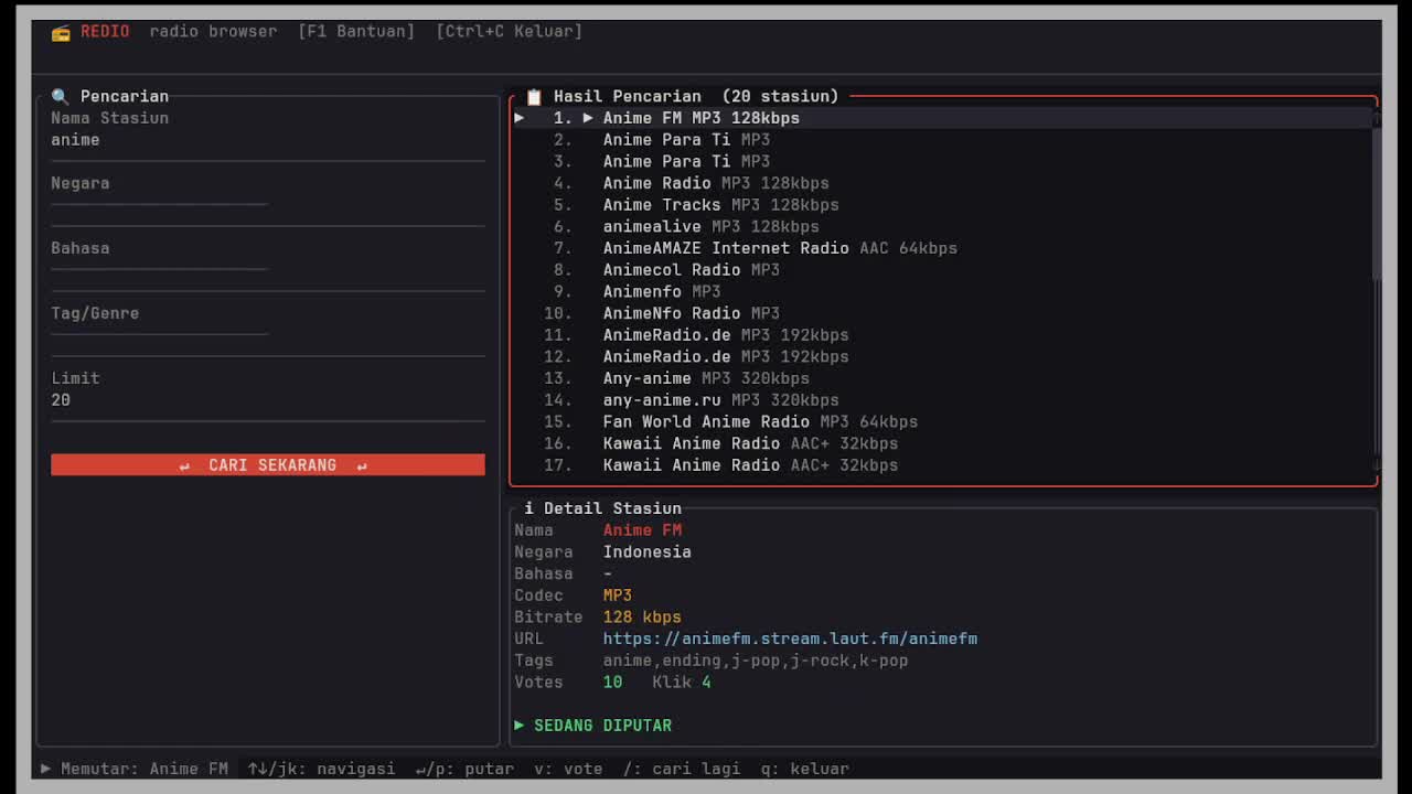 Redio: TUI Radio Player