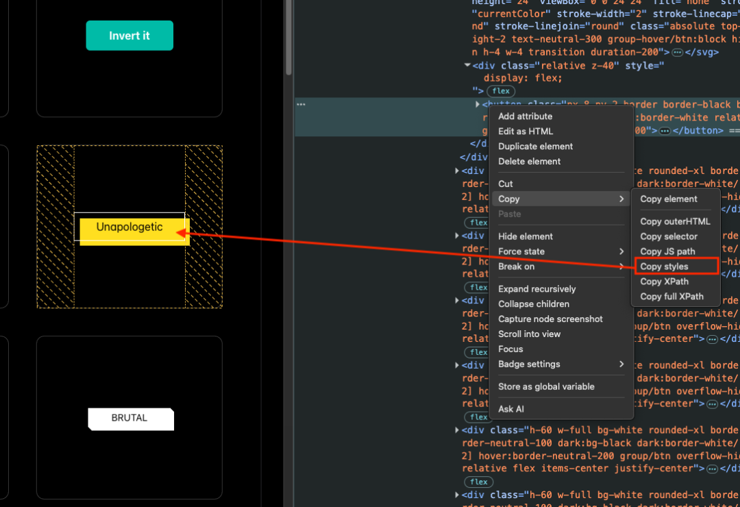 Copy Styles in DevTools
