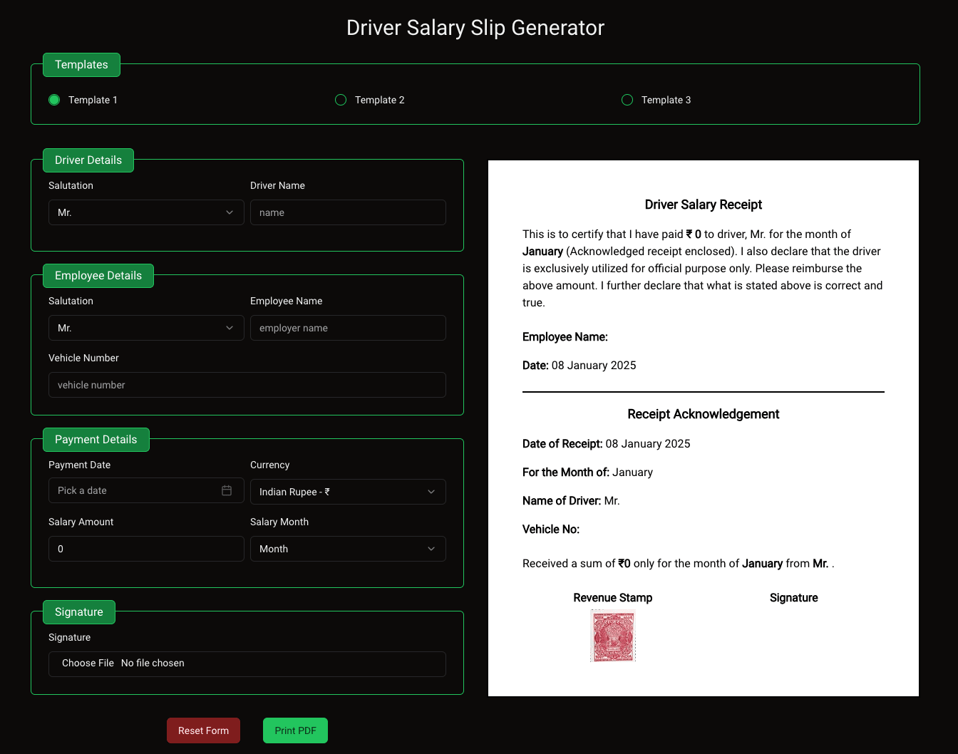 Driver Salary Slip Generator