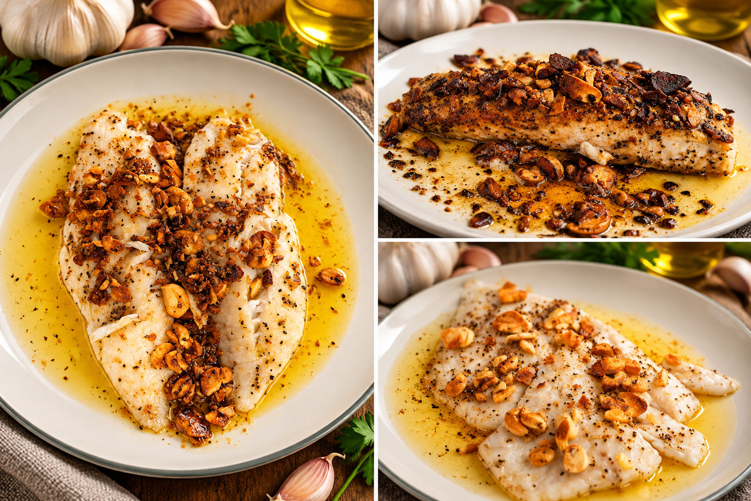 Frozen seafood prepared with freeze dried garlic