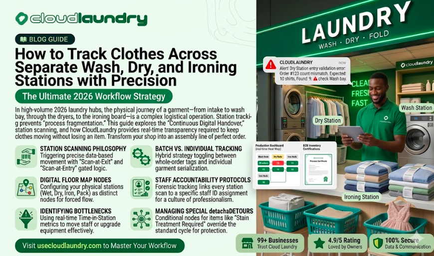 How to Track Clothes Across Separate Wash, Dry, and Ironing Stations with Precision