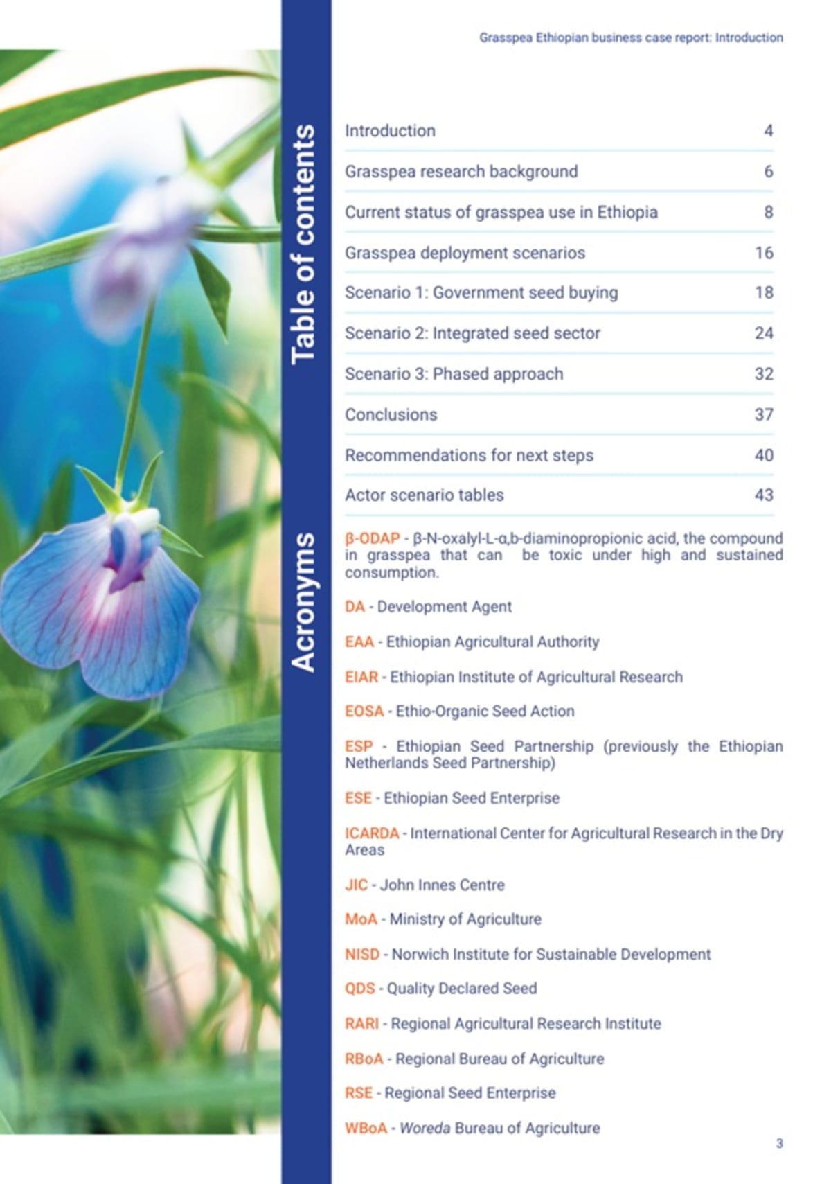 Grasspea report contents