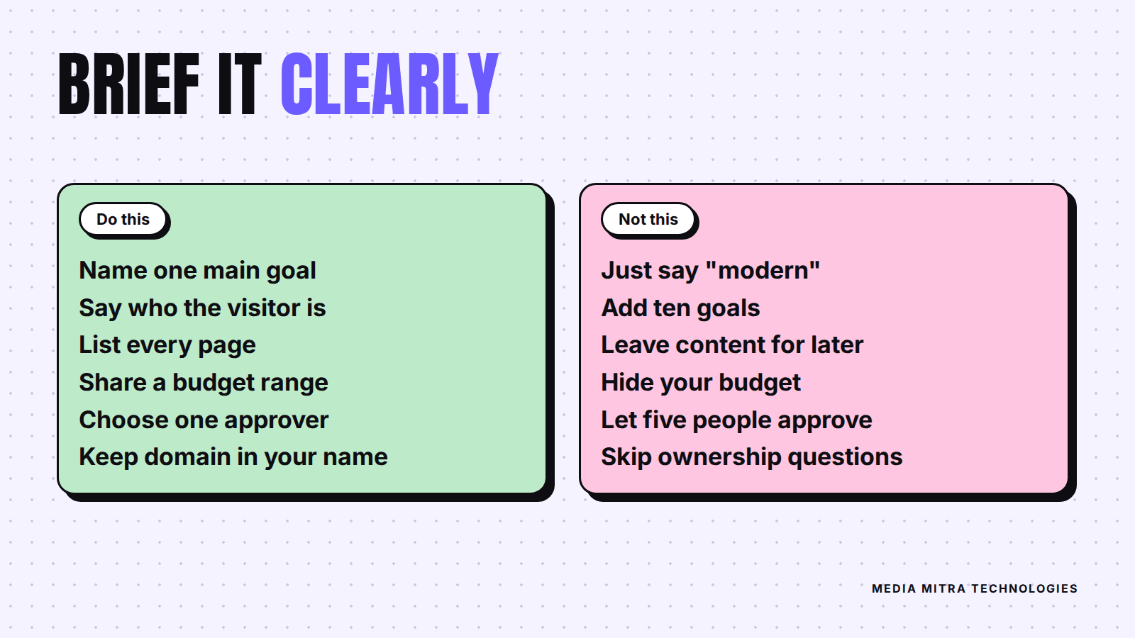 Do and not-do list for briefing a web developer clearly
