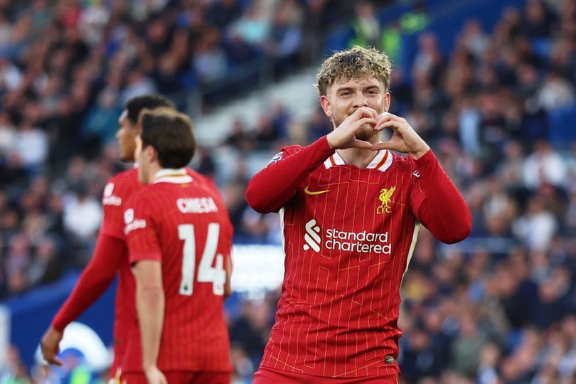 Selebrasi Harvey Elliott dalam laga Premier League antara Brighton vs Liverpool, Selasa (20/5/2025). Info Main Bola Arne Slot Nilai Kekalahan Liverpool di Brighton sebagai ‘Tontonan Menyenangkan’