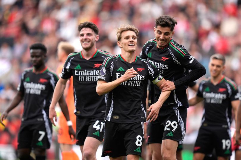 Selebrasi Martin Odegaard dkk. dalam laga Southampton vs Arsenal, Minggu (25/5/2025). Info Main Bola Hasil Southampton vs Arsenal: Skor 1-2