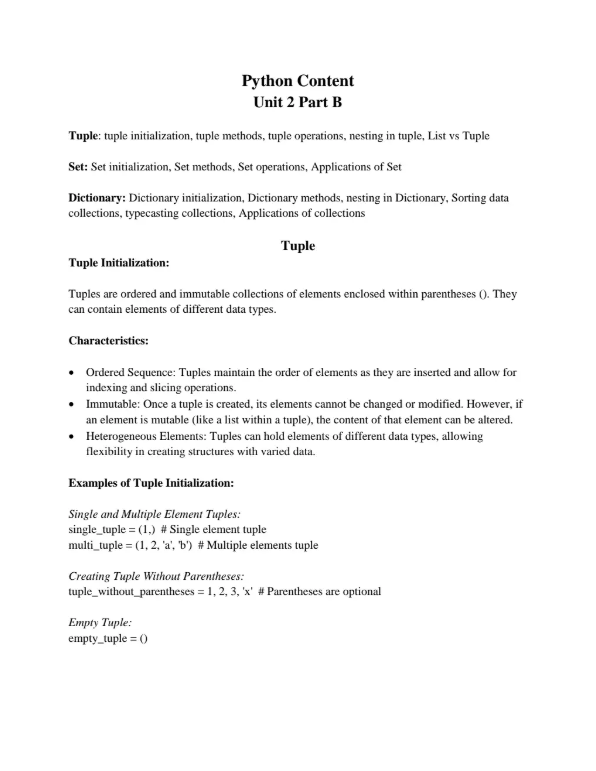 Unit 2: Collections and Functions B