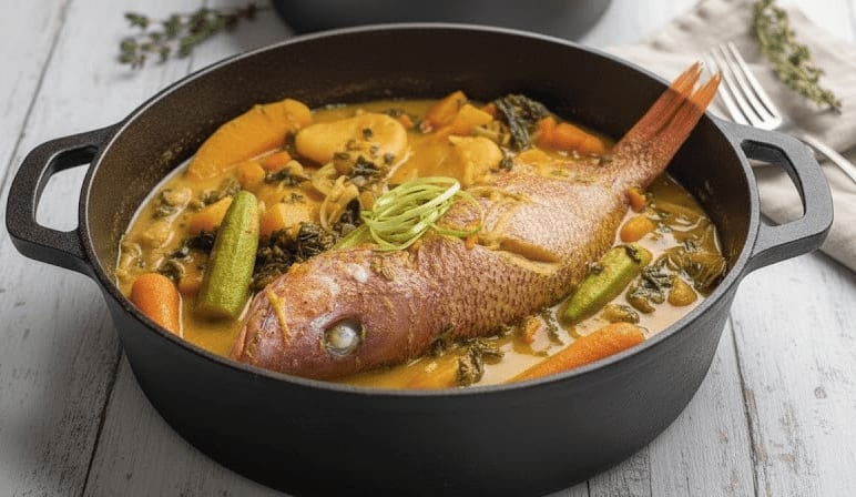 steam fish and bammy in a pot