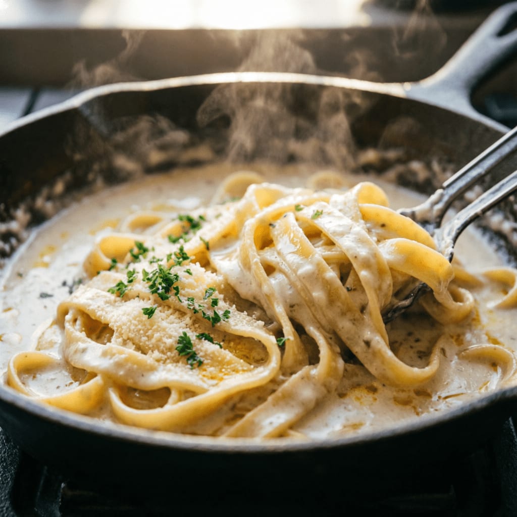 Step 5: Tossing pasta in sauce