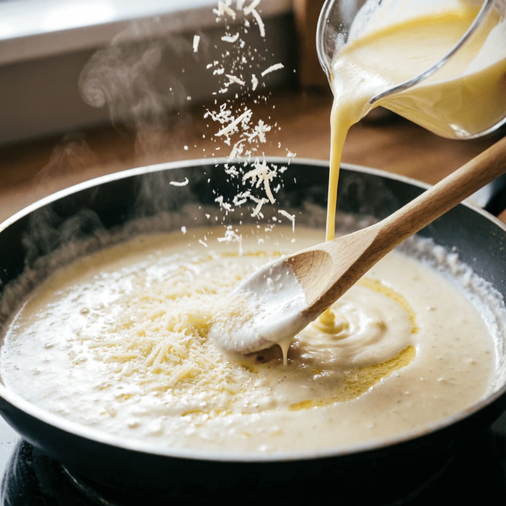 Step 4: Adding cream and cheese