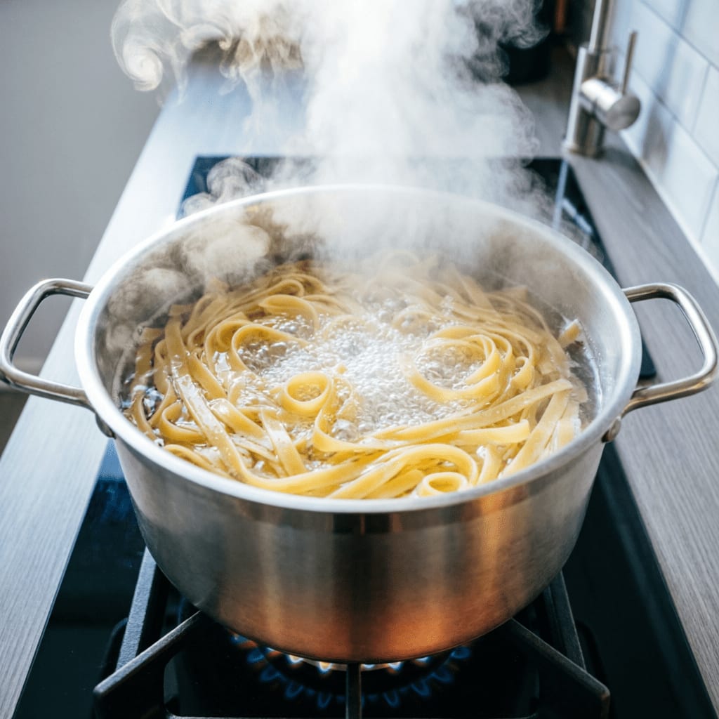 Step 2: Boiling fettuccine