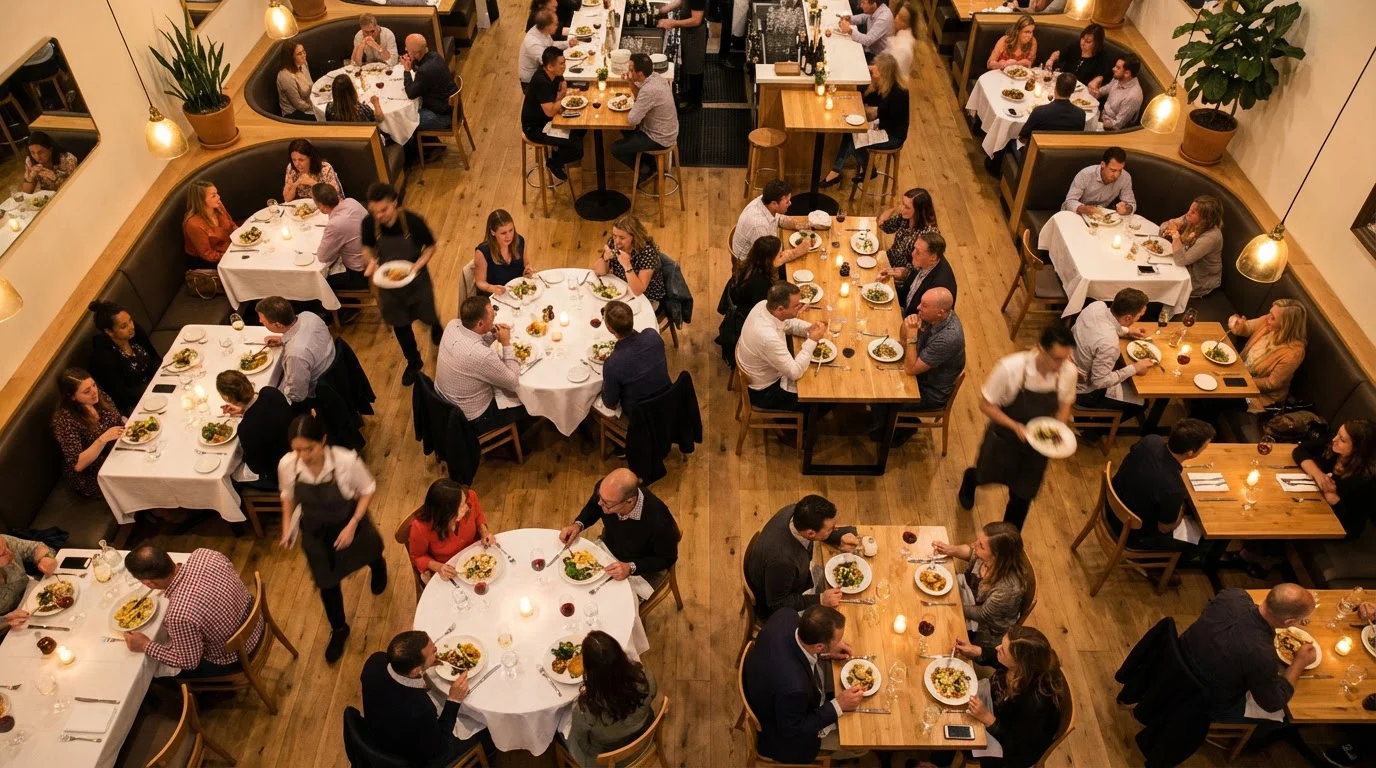 Fully packed restaurant birds eye view