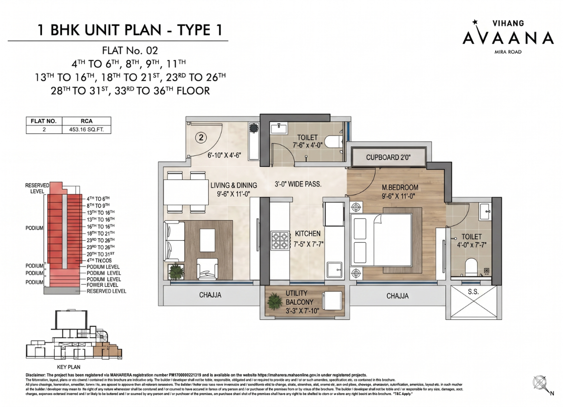 1 BHK Detailed Floor Plan