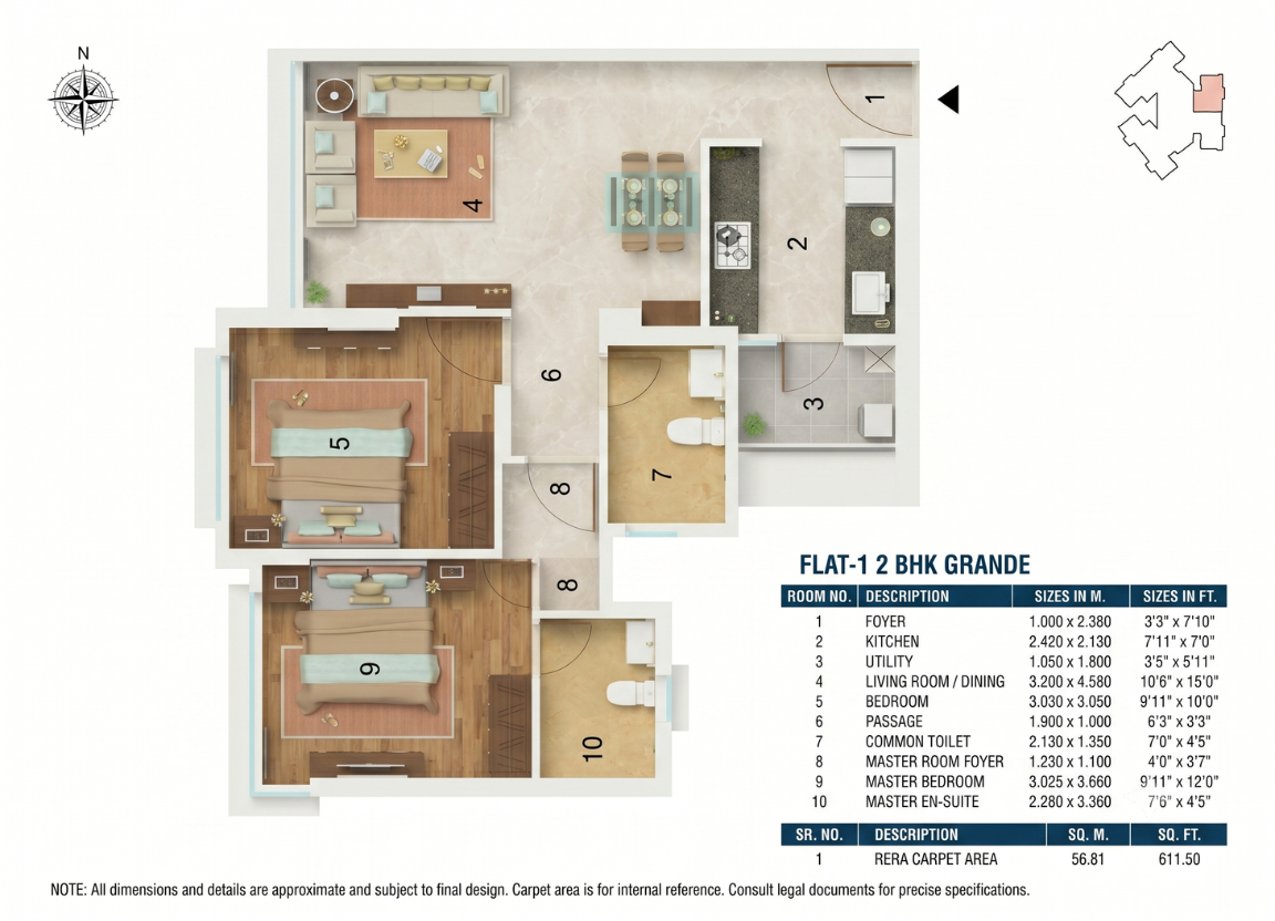 2 BHK Grande – Layout Plan