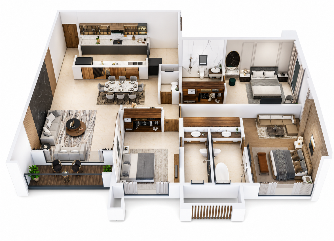 3 BHK Layout – 1730.73 sq.ft Carpet