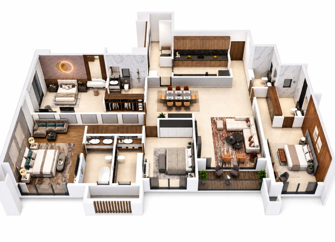 4 BHK Layout – 2100.79 sq.ft Carpet