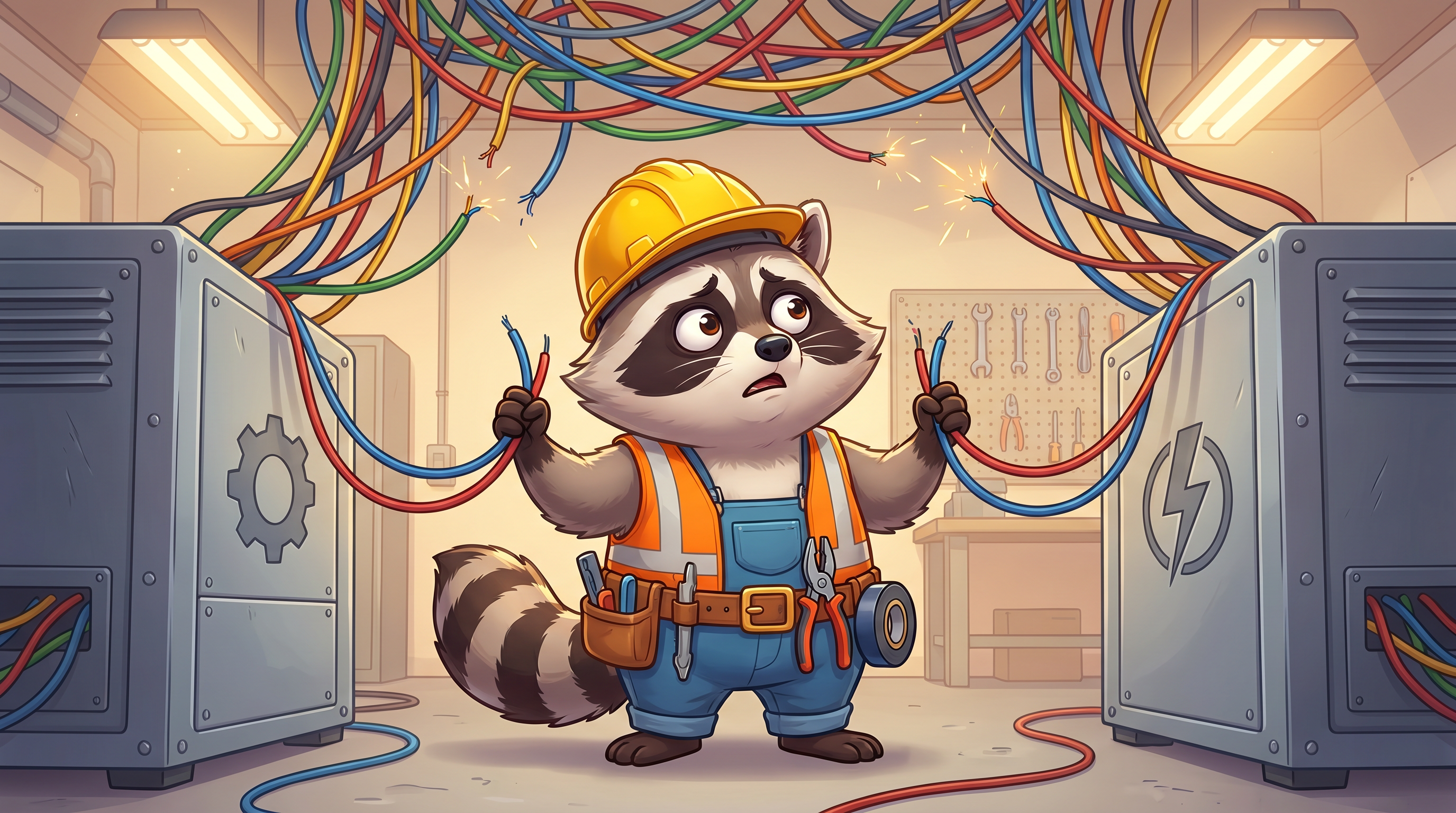 Raccoon, overwhelmed, workshop