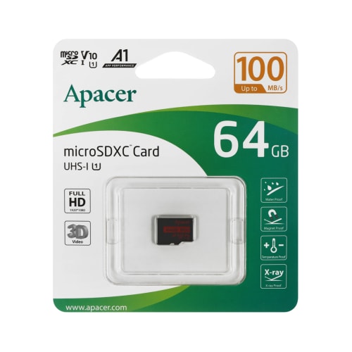Apacer AP64GMCSX10UB-RA microSDXC жад картасы, 64 ГБ