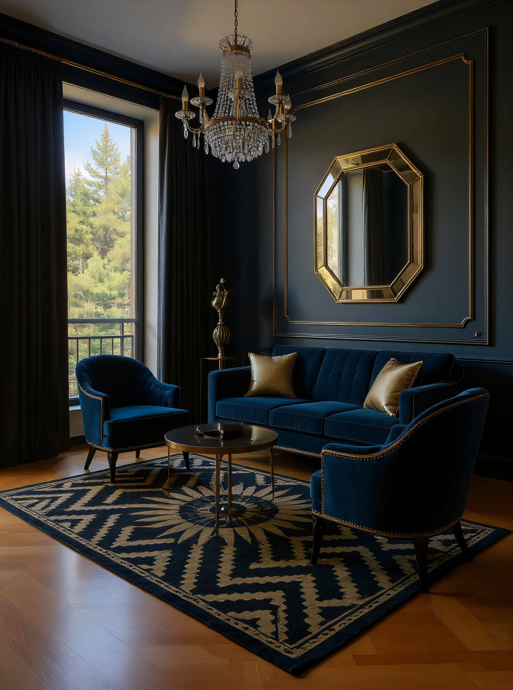 The same room after an Art Deco AI redesign