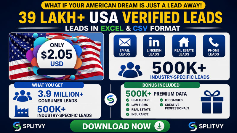 Verified Leads 3.9 Million+ Only $2.05! Ready data pack in Excel & CSV format