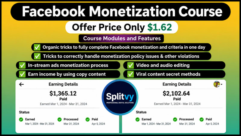 Facebook monetization A to Z video course