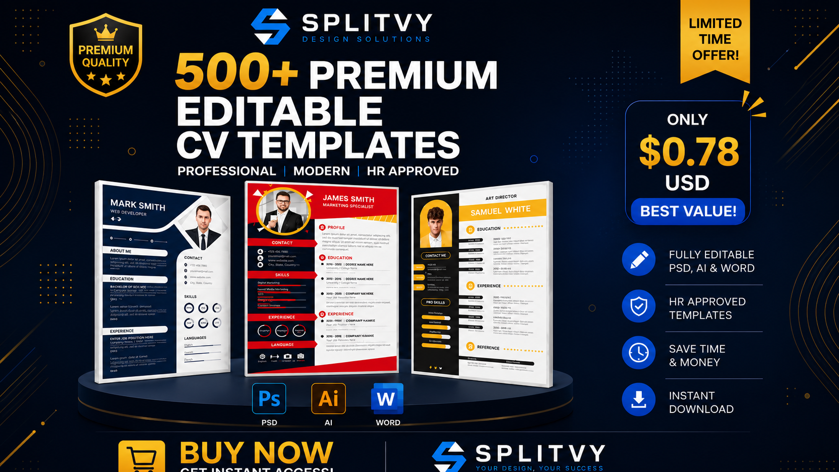 Editable Modern 500+  CV Templates for Only $0.78
