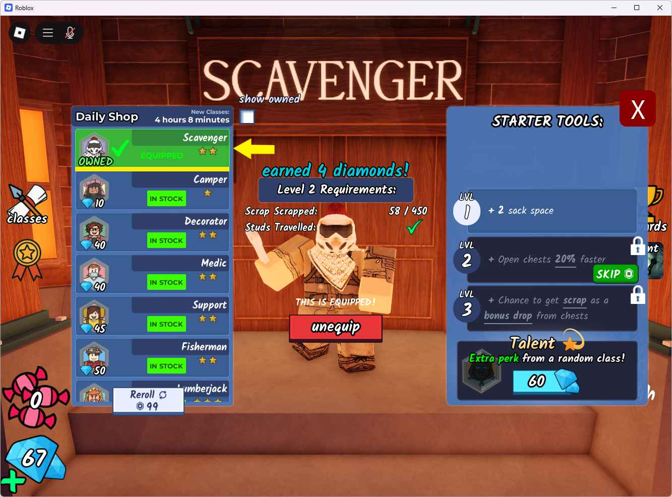 99 Nights in the Forest scavenger Your Bizarre Adventure 18 lvl K Inventory value 6495 54 Offsale items