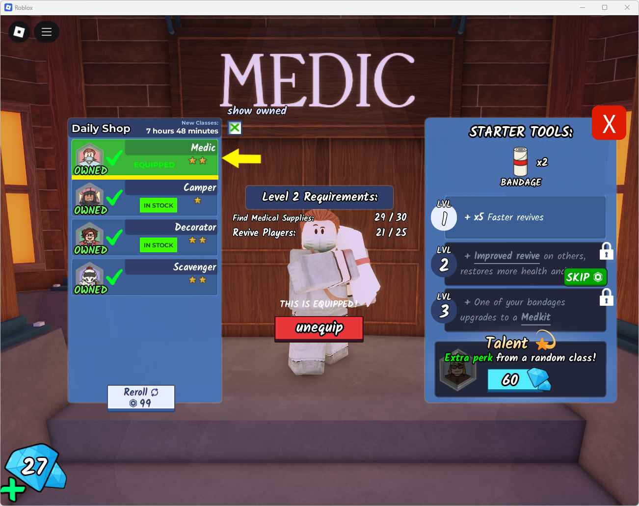 99 Nights in the Forest medic camper decorator scavenger Inventory value 15745 Offsale items SCREENSHOTS AND INVENTORY LINK