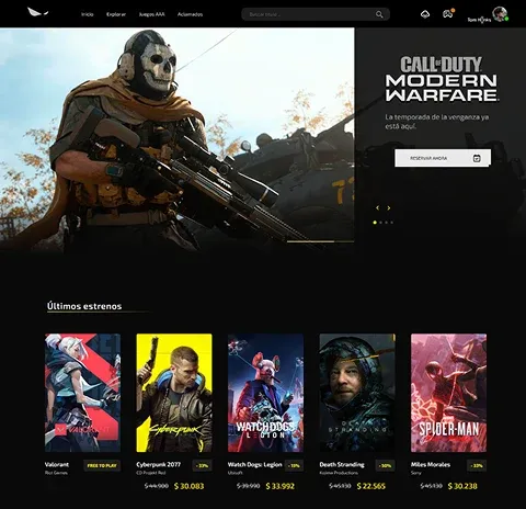 Captura de pantalla del proyecto Game Store Landing Page