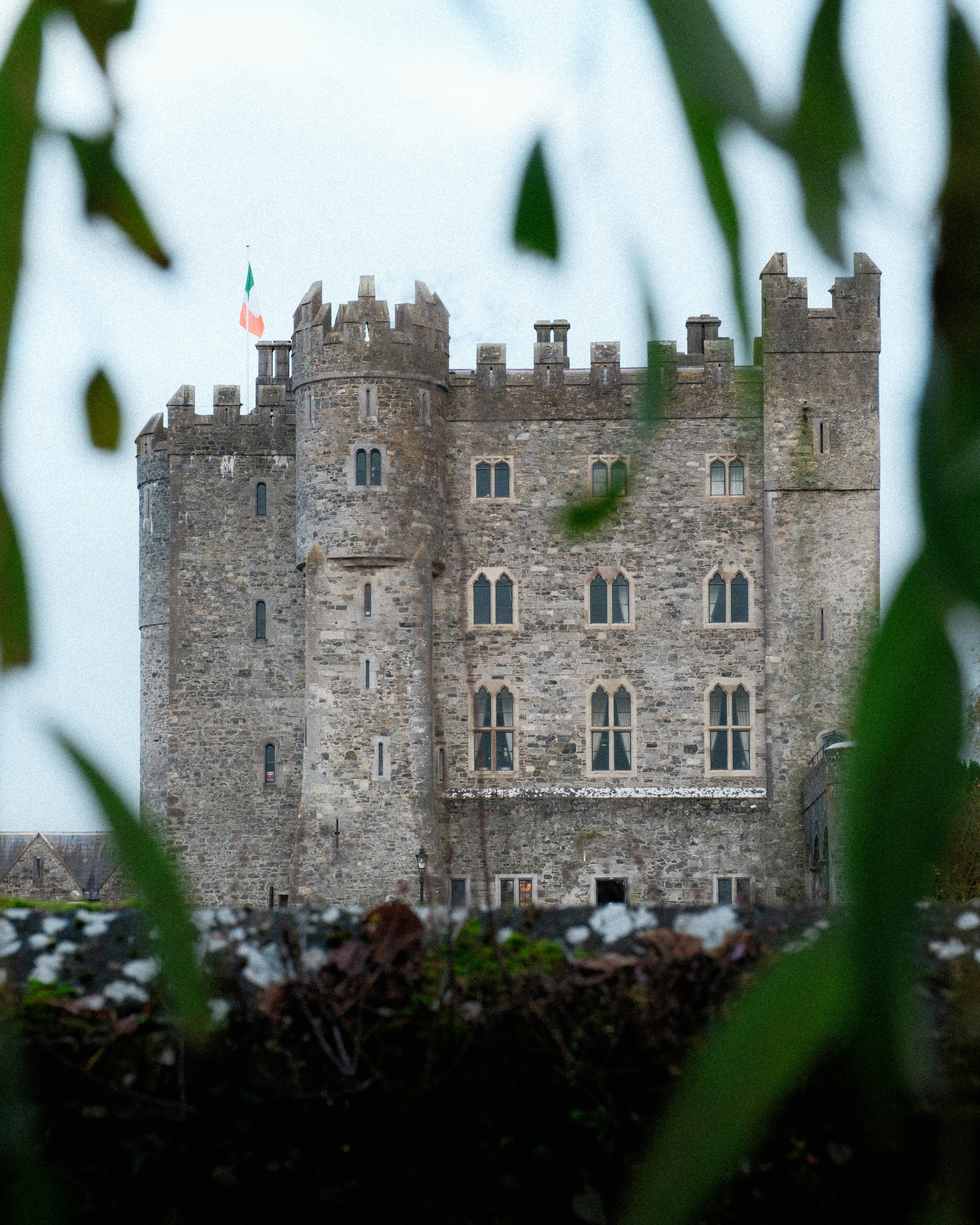 Historic Irish castle framed by golf course greenery