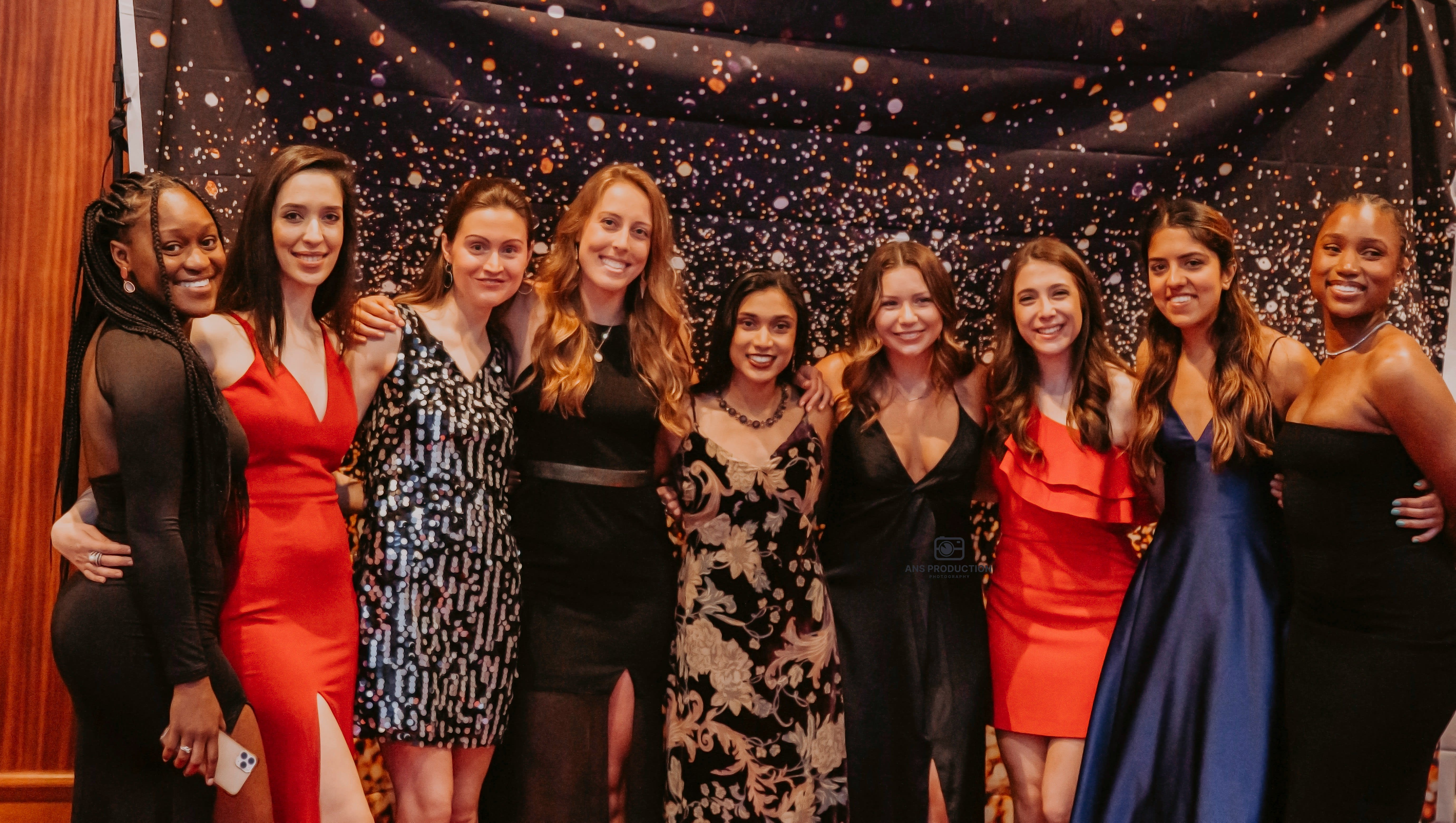 Group of friends celebrating at a reunion event