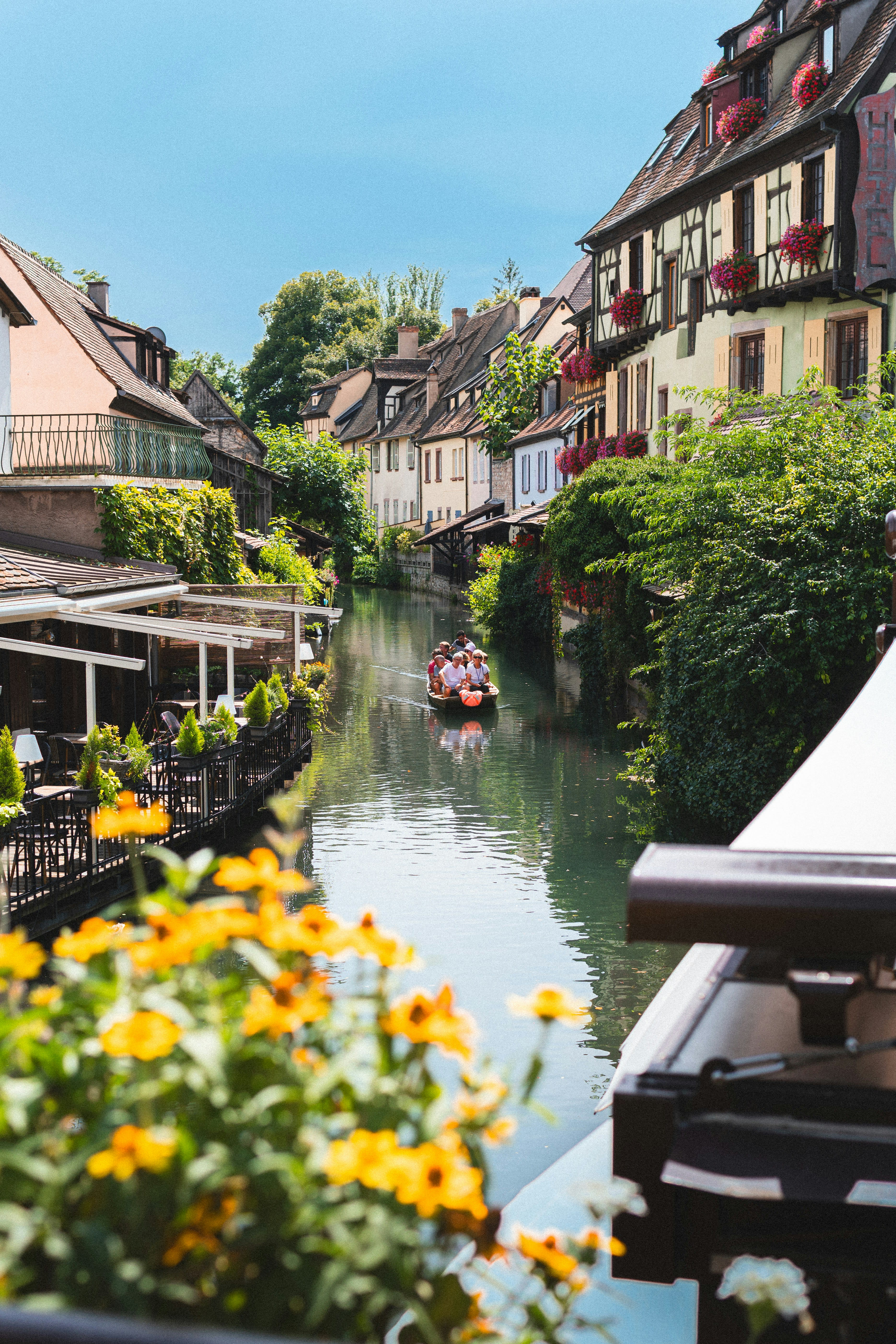 Colmar canal with half-timbered buildings in Alsace