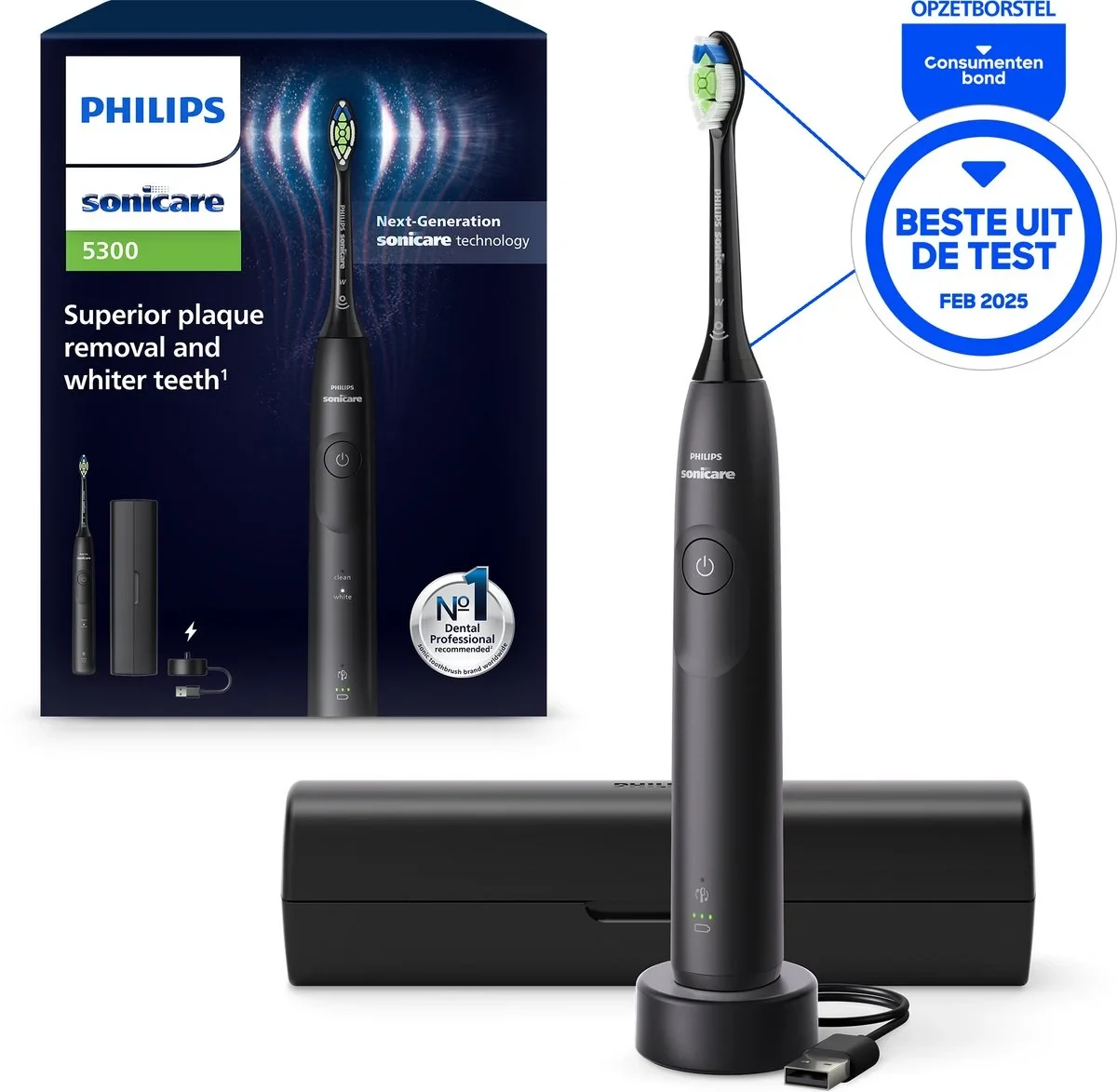 Philips Sonicare 5300 Series - Elektrische Tandenborstel - Zwart - Reisetui - Wittere tanden - HX7101/02 - afbeelding 4