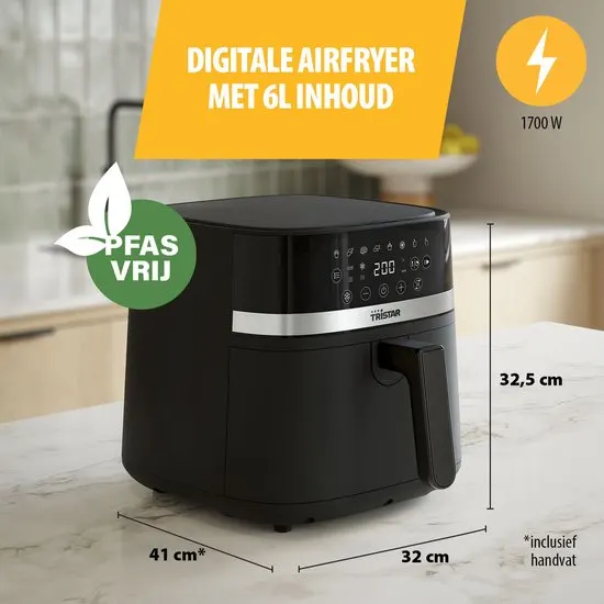 Tristar Airfryer FR-9416 - 6L - Grote Capaciteit XL - PFAS Vrij - 8 programma's - Warmhoudfunctie - 1700 Watt - afbeelding 2