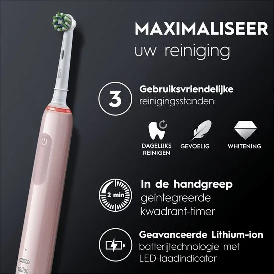 Oral B Pro 3 3900 Duo - Zwart en Roze Elektrische tandenborstel - met extra opzetborstel - afbeelding 3