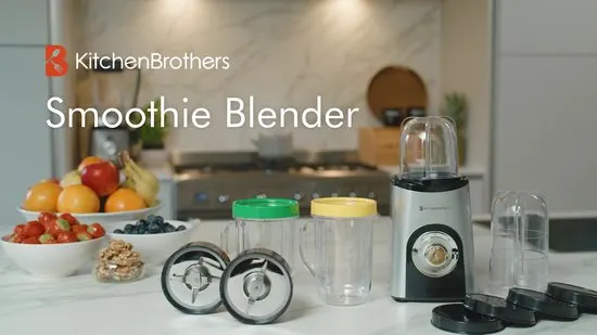 KitchenBrothers Smoothie Blender - 2-in-1 - Blender to Go - 4 Bekers - Smoothie Maker To Go - Mini Blender - Zilver - afbeelding 2