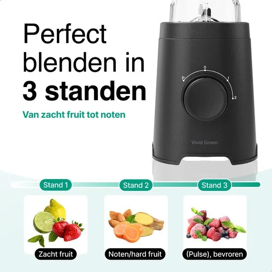 Smoothie Blender to go met 2x Beker 600ML – Maker - Zwart – Vivid Green - afbeelding 4